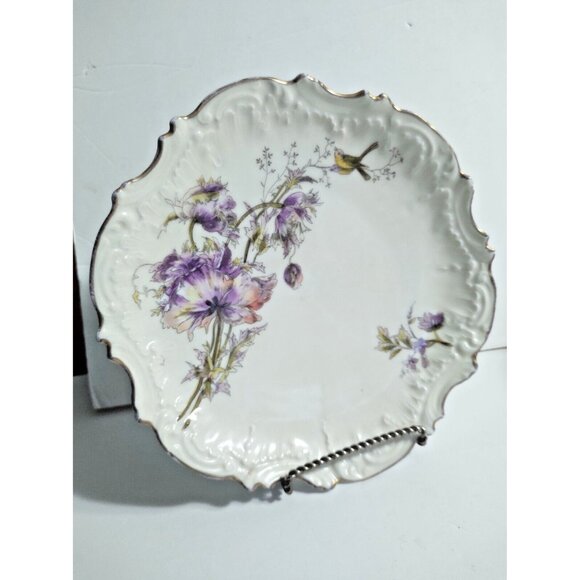 Antique Limoges France Hand Painted Cake/Dessert Serving Plate Knurled Edge 9" - Picture 12 of 14